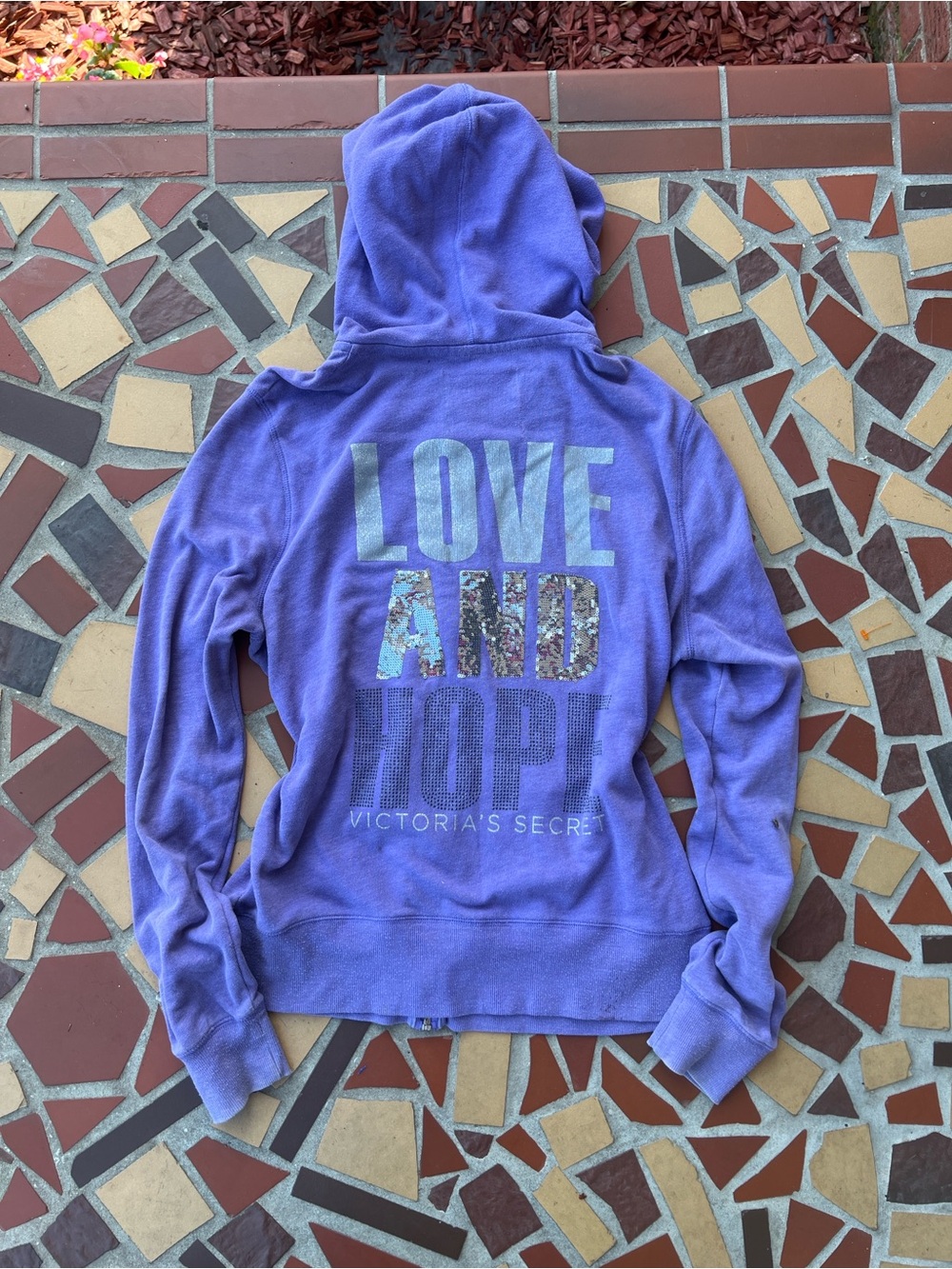 Victoria's Secret Lavender Hoodie with 'LOVE AND HOPE' Graphic